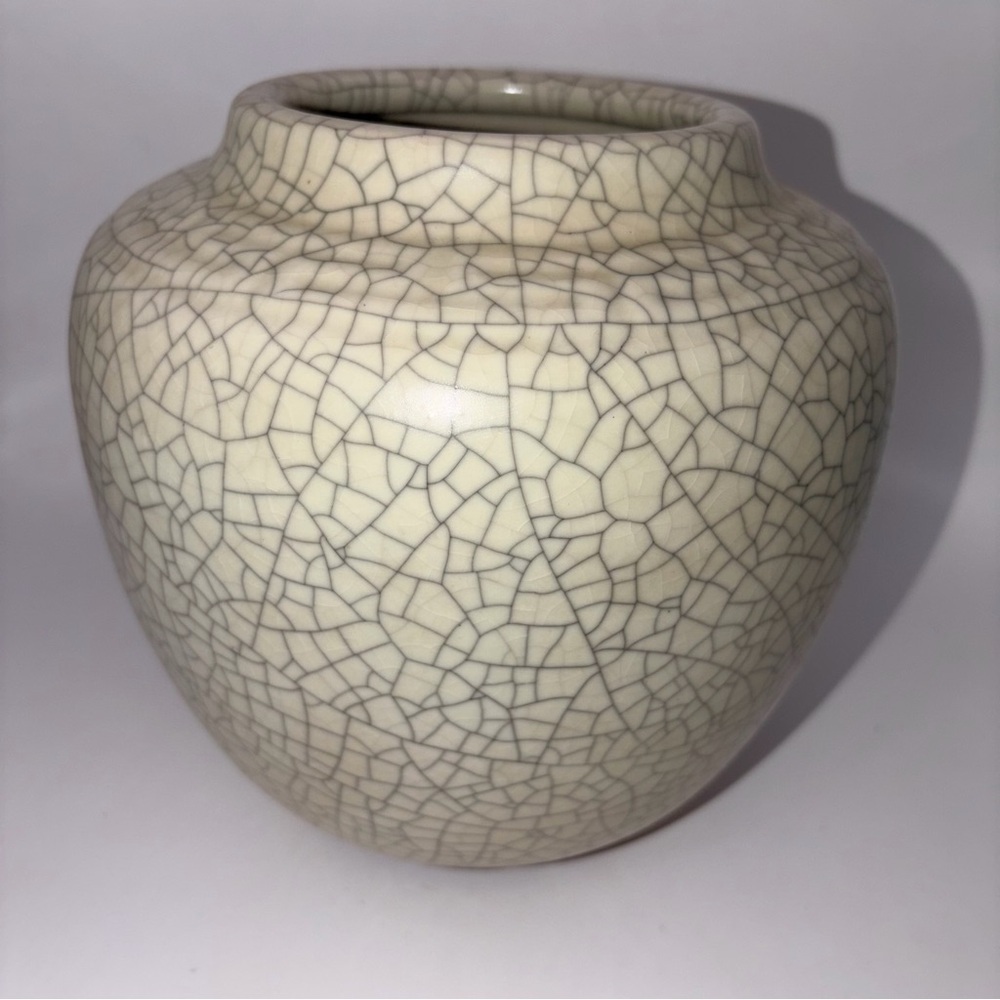 VTG German Crackle Glaze Ceramic Vase Ivory Cream Art Pottery Mid Century Decor - Picture 2 of 9
